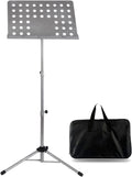 2 in 1 Dual-Use Folding Sheet Music Stand, Music Clip Holder Music Holder,with Waterproof Carrying Bag, for Violin Orchestra Conductor,Black，Silver