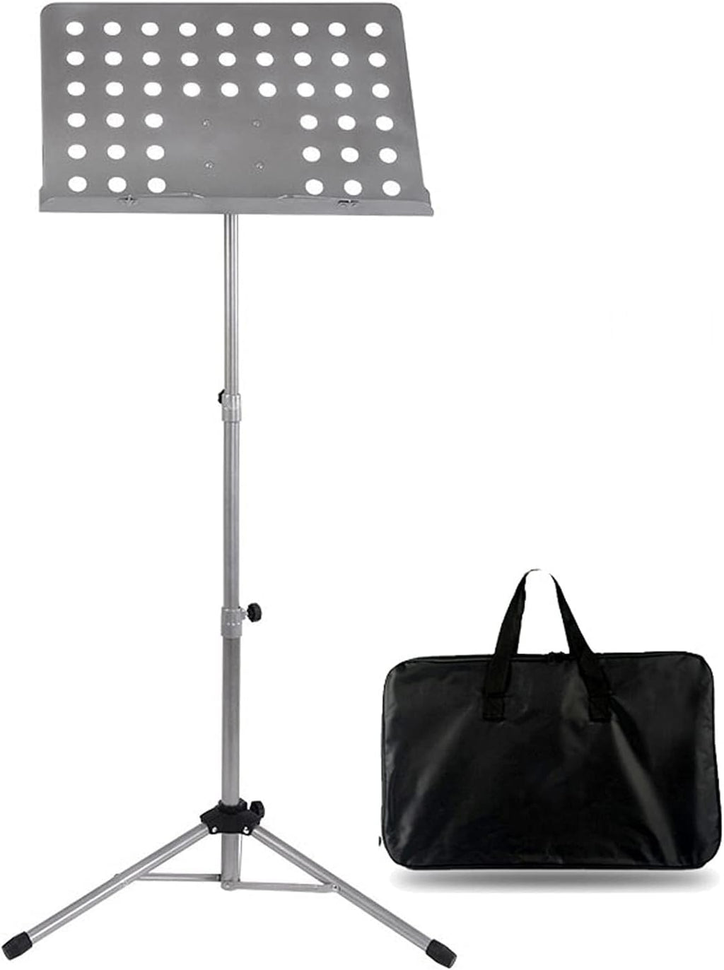 2 in 1 Dual-Use Folding Sheet Music Stand, Music Clip Holder Music Holder,with Waterproof Carrying Bag, for Violin Orchestra Conductor,Black (Silver)