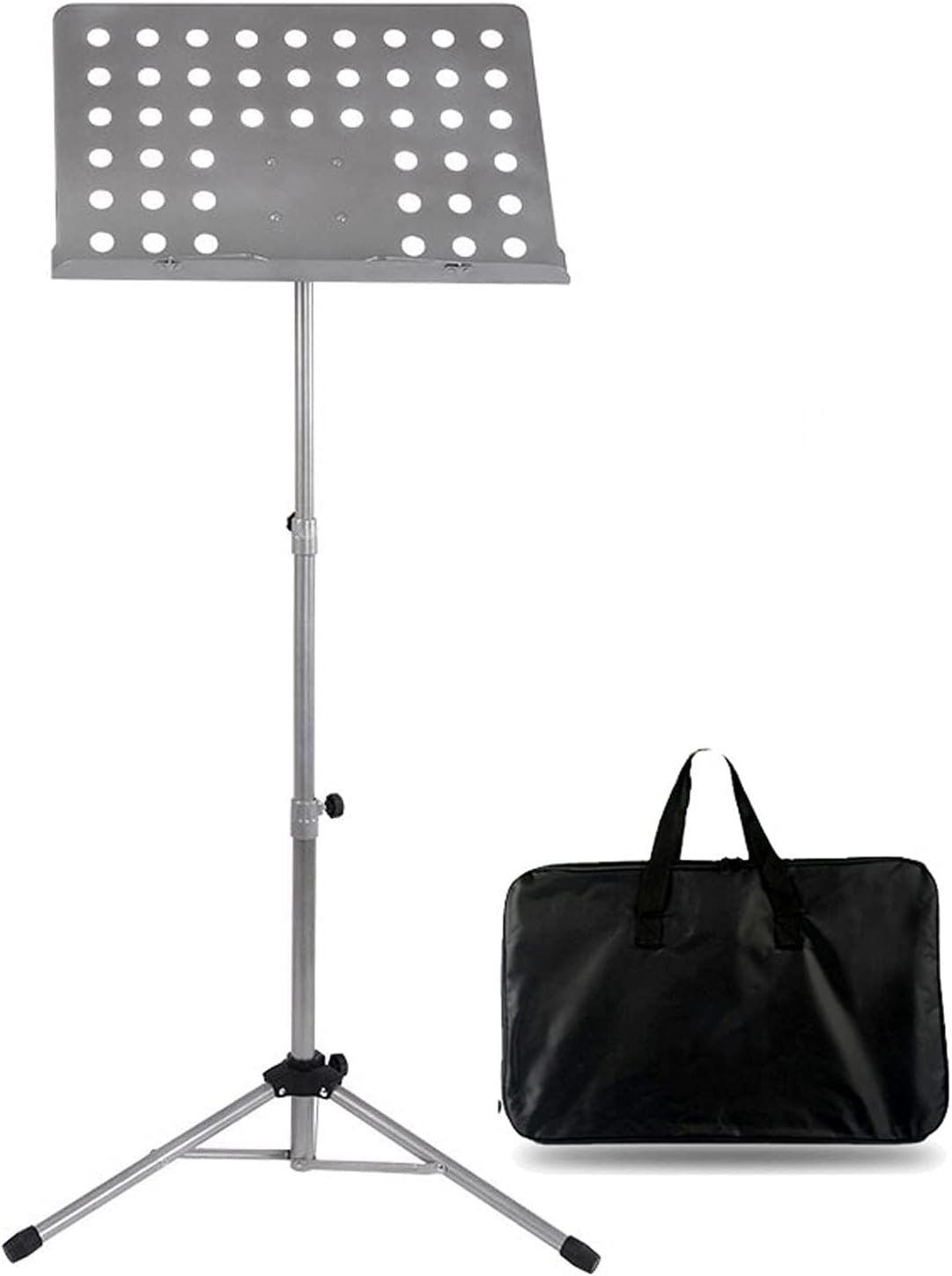 2 in 1 Dual-Use Folding Sheet Music Stand, Music Clip Holder Music Holder,with Waterproof Carrying Bag, for Violin Orchestra Conductor,Black (Silver)