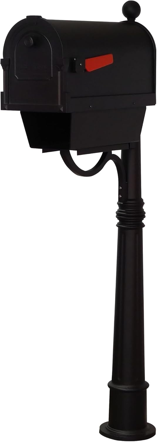 Special Lite Savannah Curbside Mailbox with Paper Tube with Ashland Post - Black Aluminum Mailbox with Post - SCS2014-SPK600-BLK