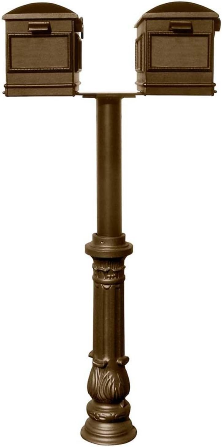 HPNS2-700-LM-BRZ The Hanford Rust Free Cast Aluminum Twin Mailbox Post System, Two Lewiston Mailboxes, Ships in 2 Boxes, Bronze