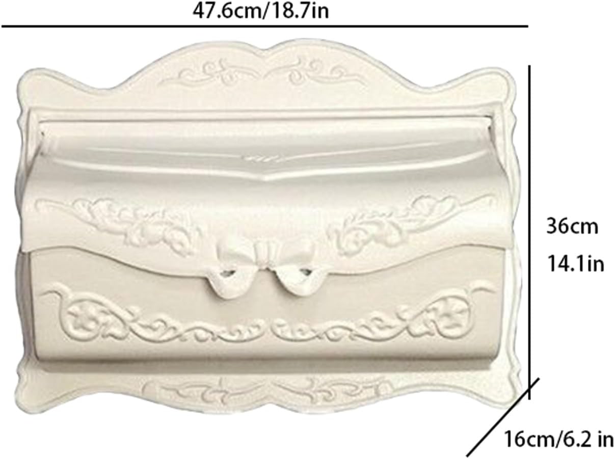 Cast Aluminum Horizontal Wall Mount Mailbox, Outdoor Metal Letter Delivery Box for Newspaper & Secure Post(White)