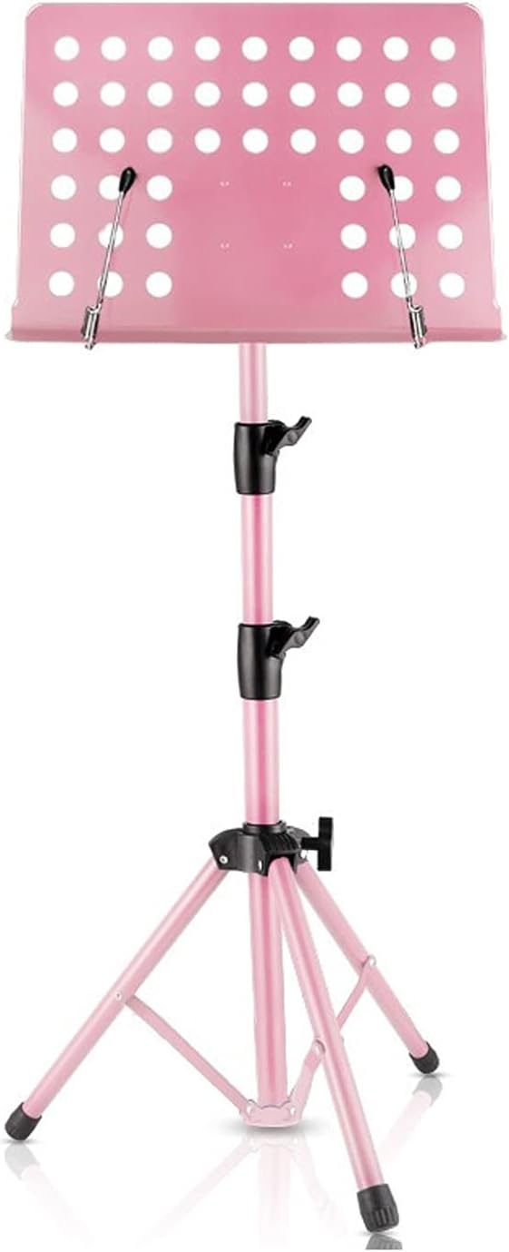Music Stands Sheet Music Stand Folding, Portable Adjustable Music Stand for Guitar Players, Violin Players, Metal Tripod Stand, Music Clip Holder Musical Instruments(Pink)