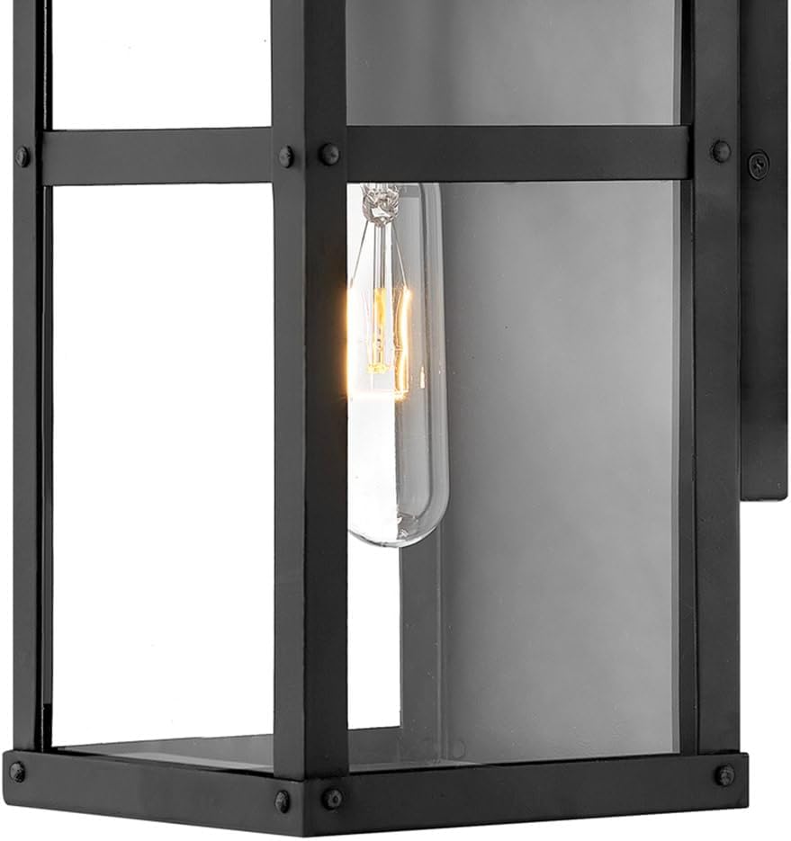Hinkley Porter Single Light Wall Mount Outdoor Lantern – Lisa McDennon, Estate Series, Bulb Included, Aluminum, Clear Glass – Black with Burnished Transitional Accents
