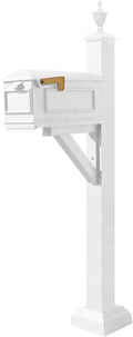 WPD-SC2-S5-LMC-WHT Westhaven Cast Aluminum Post Mount Mailbox System with Lewiston Mailbox, Square Collar and Urn Finial, Ships in 2 Boxes, White