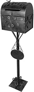 Standing Mailbox - Large Mailbox & Post System – Rust Resistant Mailbox – Includes Address Plaque, Mounting Hardware – Metal Mailbox - Bird Layer Design,Black