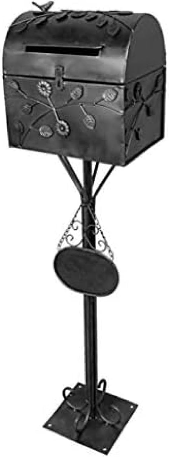 Standing Mailbox - Large Mailbox & Post System – Rust Resistant Mailbox – Includes Address Plaque, Mounting Hardware – Metal Mailbox - Bird Layer Design,Black