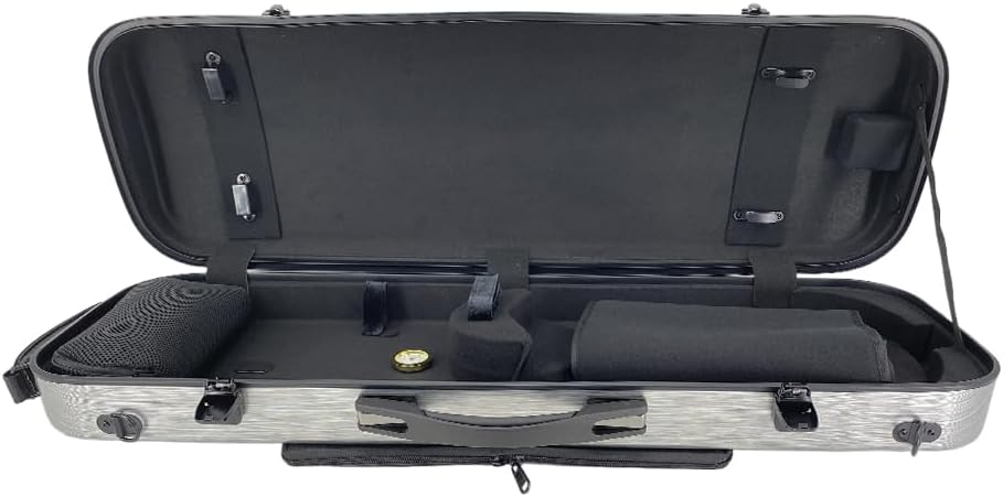 Violin Case 4/4 Full Size Carbon Fiber Material Includes Music Sheet Bag and Strap Lightweight Violin Case Ideal for Travel (Silver)