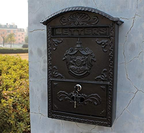 Cast Aluminum Mailbox Postbox Embossed Trim Decorative Metal Wall Mail Post Letters Box for Yard Patio Lawn Garden Outdoor Home