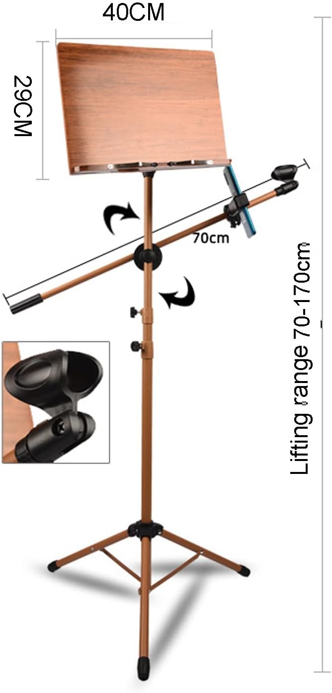 Sheet Music Stand with Violin Hanger, Bamboo Conductor Music Stand, Scientific Structural Design, The Height Can Be Lifted Freely, Foldable Music Stand for Sheet Music,