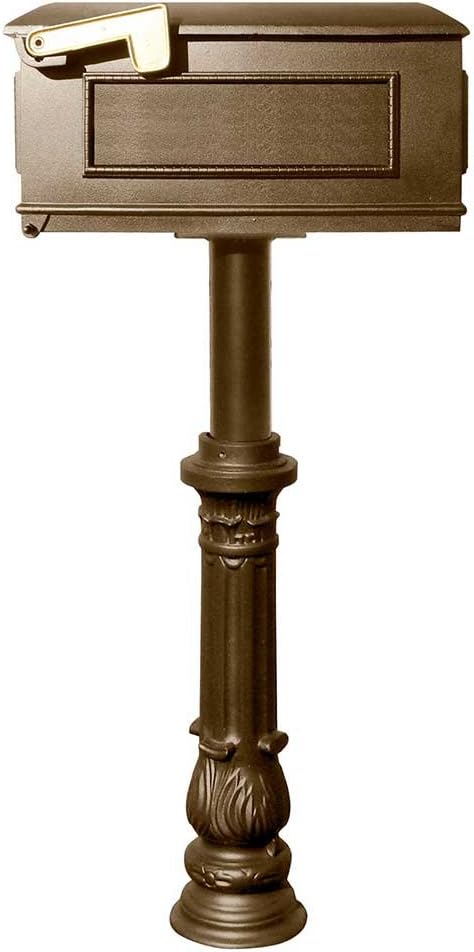 HPST1-700-LM-BRZ The Hanford Rust Free Cast Aluminum Lewiston Mailbox and Post with Ornate Base, Ships in 2 Boxes, Bronze