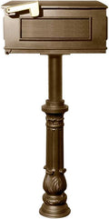 HPST1-700-LM-BRZ The Hanford Rust Free Cast Aluminum Lewiston Mailbox and Post with Ornate Base, Ships in 2 Boxes, Bronze