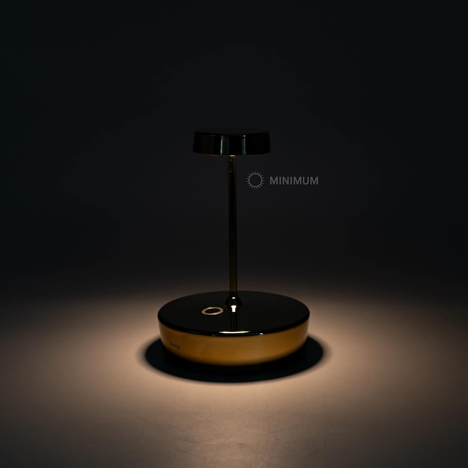 Zafferano, Swap Mini Lamp with Shiny Golden Finish, Rechargeable and Wireless Table Lamp with Touch Control, Suitable for Indoor Use, Dimmer, 2700K, Height 14.8 cm