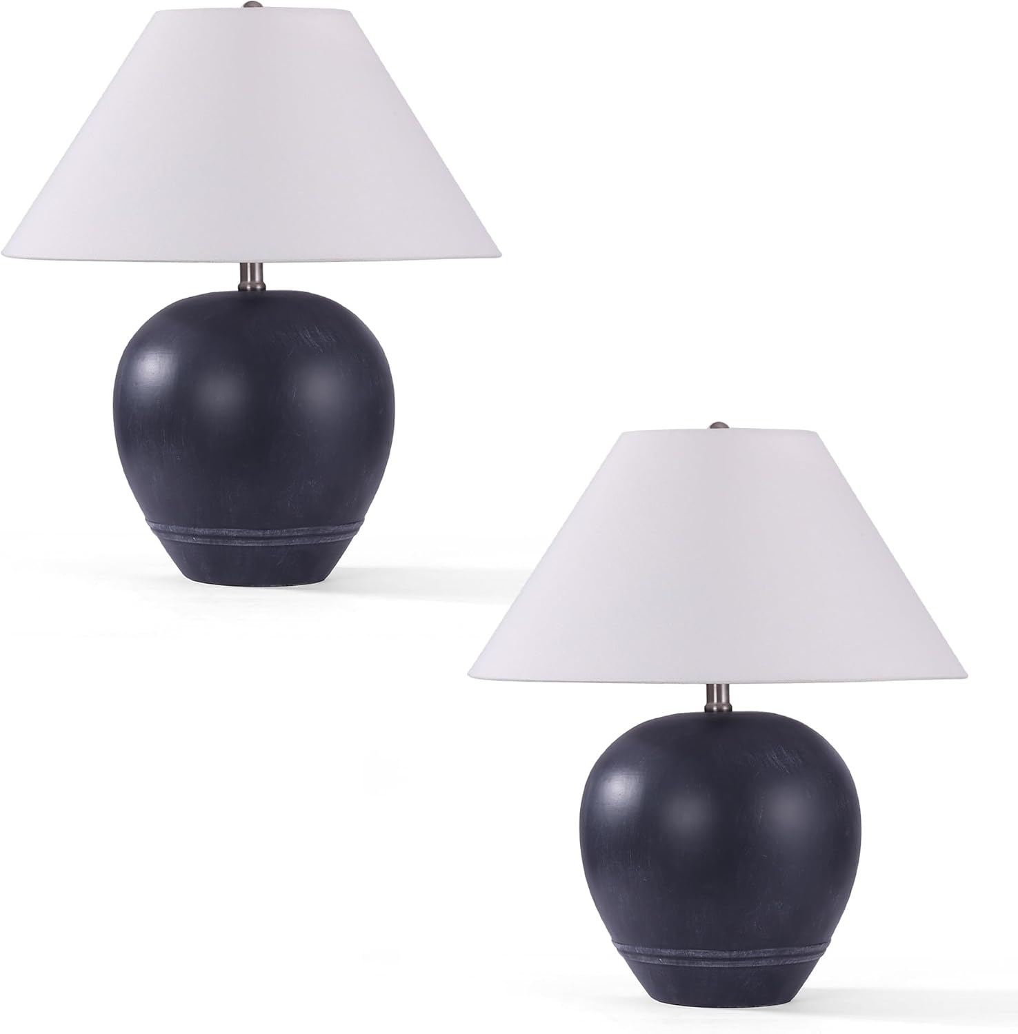 Farmhouse Ceramic Table Lamp Set of 2, 21' Rustic Table Lamp with Linen Shade, 3-Way Dimmable Bedside Nightstand Lamps for Bedroom, Living Room, E26 Socket, Black
