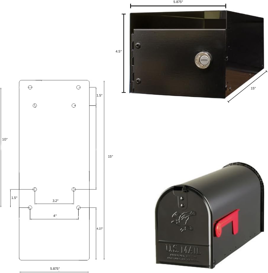 LMPST-E1-LKIT-703-BRZ Lewiston Rust Free Cast Aluminum Locking Mailbox System with Economy Mailbox, Post, Decorative Pineapple Finial & Ornate Base, Black