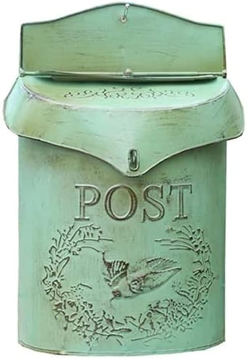 Vintage Metal Lockable Security Post Letter Newspaper Mailbox Garden Ornament Red(Color:Green)
