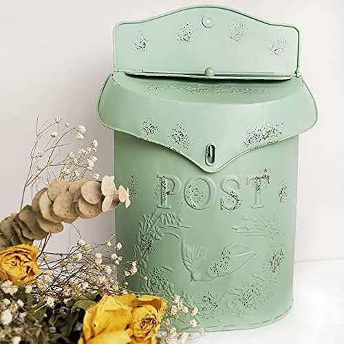 Vintage Metal Lockable Security Post Letter Newspaper Mailbox Garden Ornament Red(Color:Green)