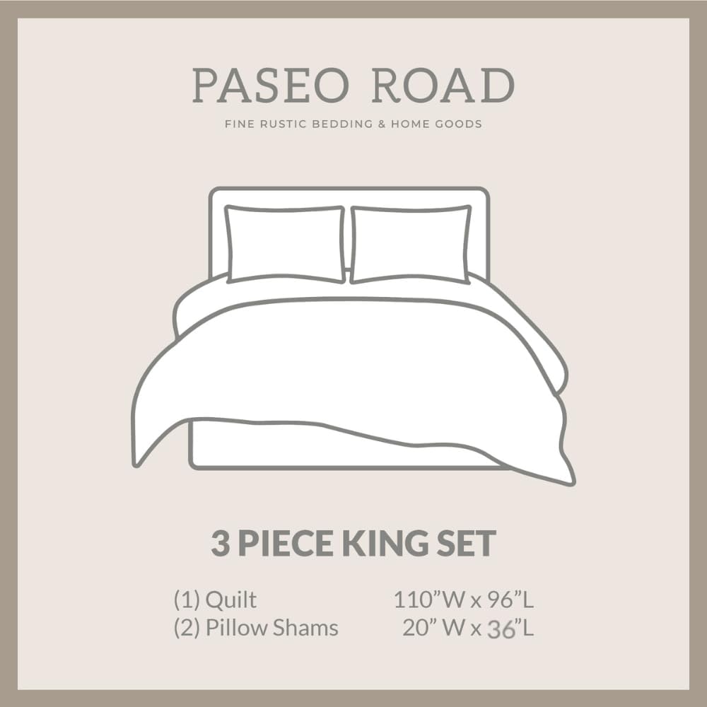 Paseo Road Abbie 3 Piece Quilt Set with Pillow Shams, Teal, King Size, Cotton Reversible Bed Set, Western Floral Farmhouse Style Bedding Set, 1 Quilt and 2 Pillow Cases