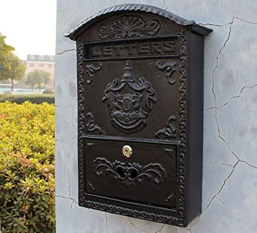 Cast Aluminum Mailbox Postbox Embossed Trim Decorative Metal Wall Mail Post Letters Box for Yard Patio Lawn Garden Outdoor Home