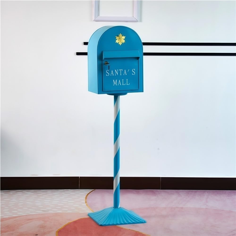 Outdoor Standing Metal Mailbox with Lock, Mail Box with Flip-Down Door, Large Capacity Mailboxes for House, Yard, Garden(Blue)