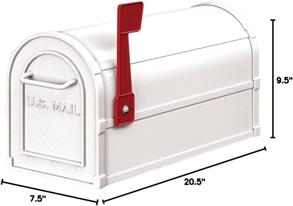 Salsbury Industries 4850WHT Heavy Duty Rural Mailbox, White, 7.5 in. W x 9.5 in. H x 20.5 in. D