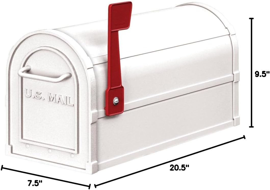 Salsbury Industries 4850WHT Heavy Duty Rural Mailbox, White, 7.5 in. W x 9.5 in. H x 20.5 in. D