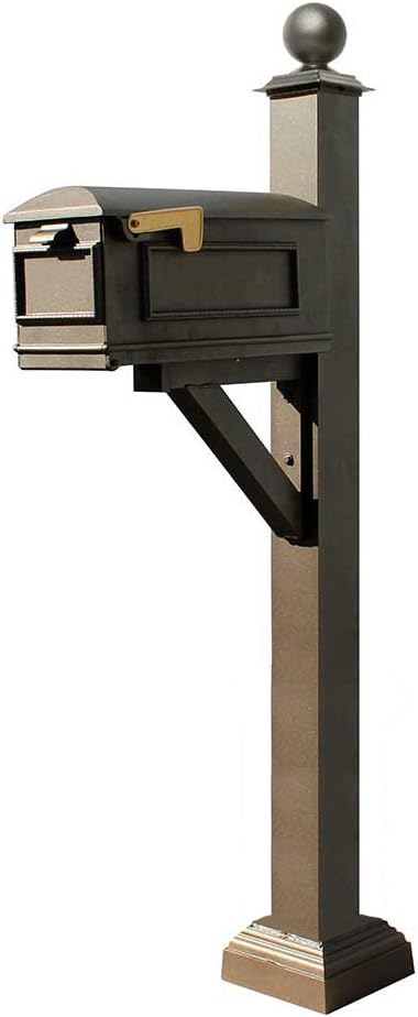 WPD-SC2-S4-LMC-BZ Westhaven Cast Aluminum Post Mount Mailbox System with Lewiston Mailbox, Square Collar and Large Ball Finial, Ships in 2 Boxes, Bronze