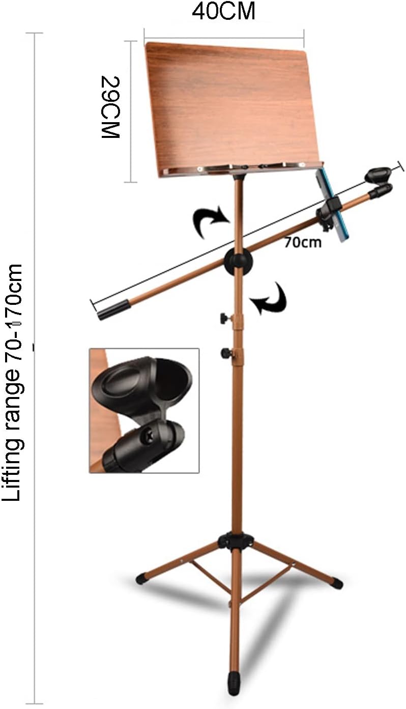 Two-in-one Dual-use Bamboo Book Stand, Music Stand With Phone Holder Microphone Holder, Violin Music Stand With Carrying Bag, Ideal As A Shelf For Picture Books Or Sheet Mu (Wood 17cm*45cm*75cm)