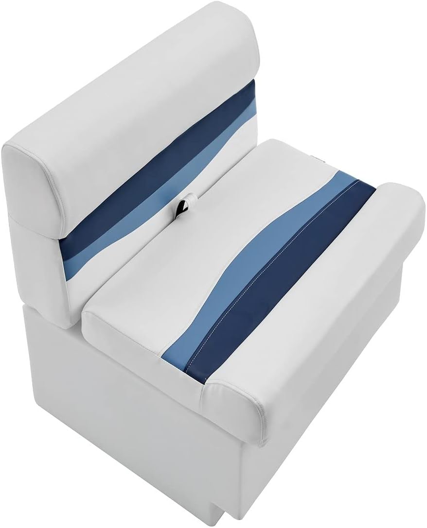 DeckMate Complete 28' Classic Pontoon Boat Seat Bench and Base - White, Blue and Light Blue