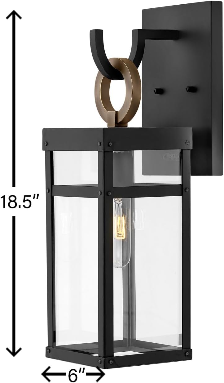 Hinkley Porter 2800BK-LL Medium Outdoor Wall Mount Lantern and LED Bulb, Modern Farmhouse and Arts and Crafts Style, Part of Lisa McDennon, Black and Burnished Bronze