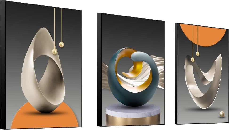 MPLONG Wall Art, Bright Style Framed Wall Art, Abstract Modern Art Shape Pattern White Blue Yellow Grey Wall Art Artfully Matching Living Room Bedroom Office Wall Decor - 20'x 28'x 3 Panels