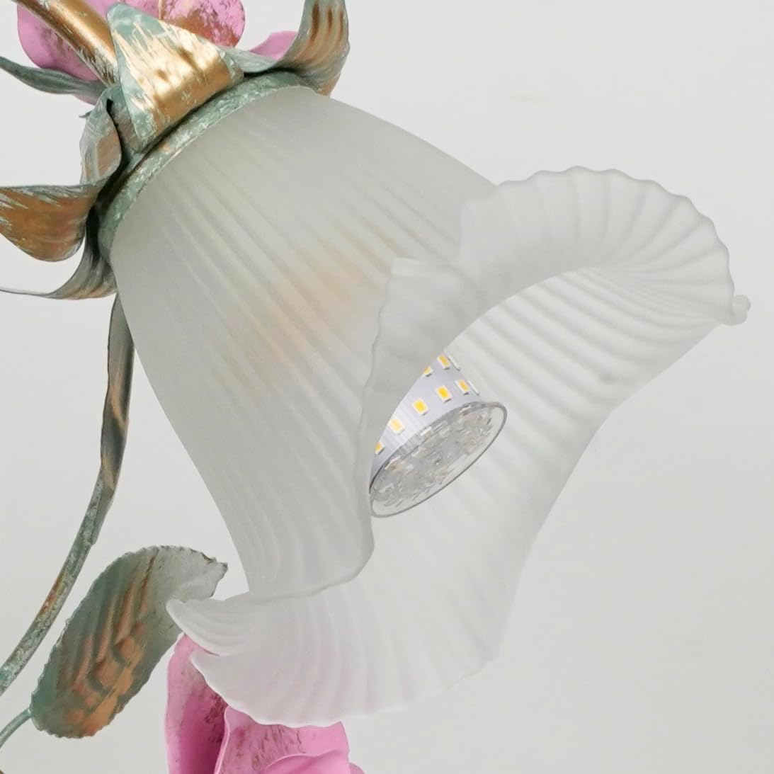 Meefad Floral Table Lamp, Elegant Bedside Nightstand Lamps with Glass Shade, Girls Night Light for Small Desk Bedroom Living Room