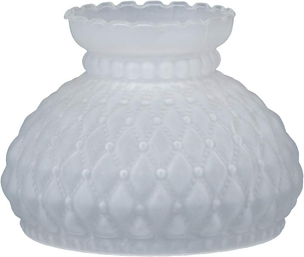 B&P Lamp® 7 Inch Fitter Satin (Frosted) Glass Diamond Quilted Pattern Student Shade with Crimped Top for Vintage and Antique Style Globes
