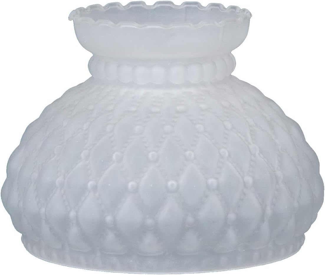 B&P Lamp® 7 Inch Fitter Satin (Frosted) Glass Diamond Quilted Pattern Student Shade with Crimped Top for Vintage and Antique Style Globes