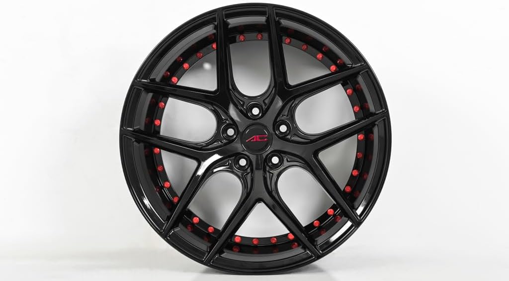 Divino | 20 Inch Rims (Set of 4 Wheels) - Gloss Black with Red Rivets Finish - Fits Most Sedans, Coupes, and SUVs - Concave Rim Wheel