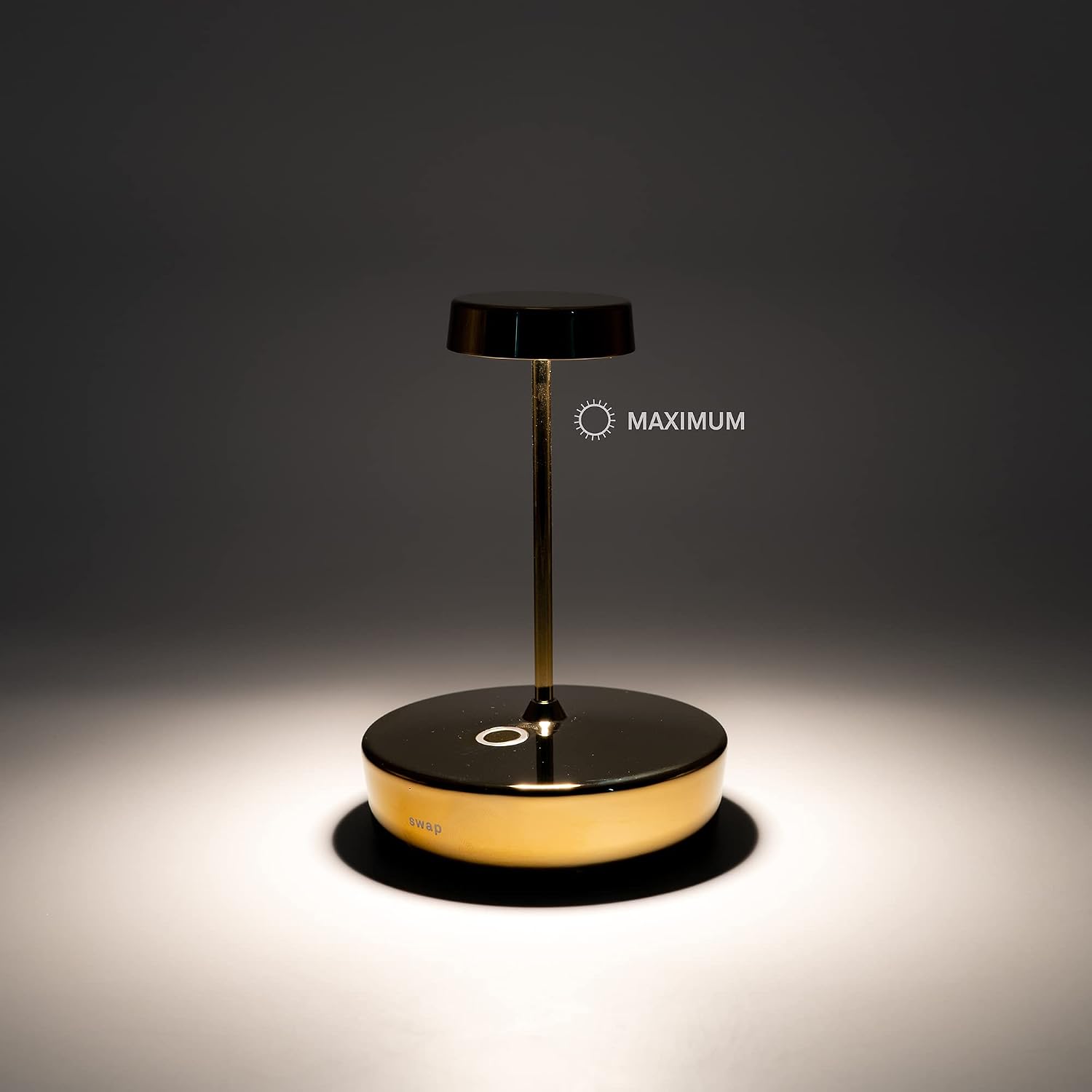 Zafferano, Swap Mini Lamp with Shiny Golden Finish, Rechargeable and Wireless Table Lamp with Touch Control, Suitable for Indoor Use, Dimmer, 2700K, Height 14.8 cm