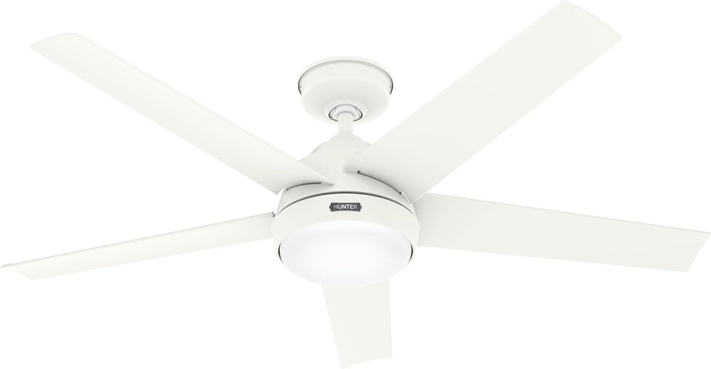 Hunter Skyflow 52 inch Indoor/Outdoor Ceiling Fan with Light and Wall Control, Matte White Ceiling Fan, 3 Speed WhisperWind Motor, 52611, for Coastal Patios, Pergolas, Bedrooms, or Living Rooms