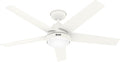 Hunter Skyflow 52 inch Indoor/Outdoor Ceiling Fan with Light and Wall Control, Matte White Ceiling Fan, 3 Speed WhisperWind Motor, 52611, for Coastal Patios, Pergolas, Bedrooms, or Living Rooms