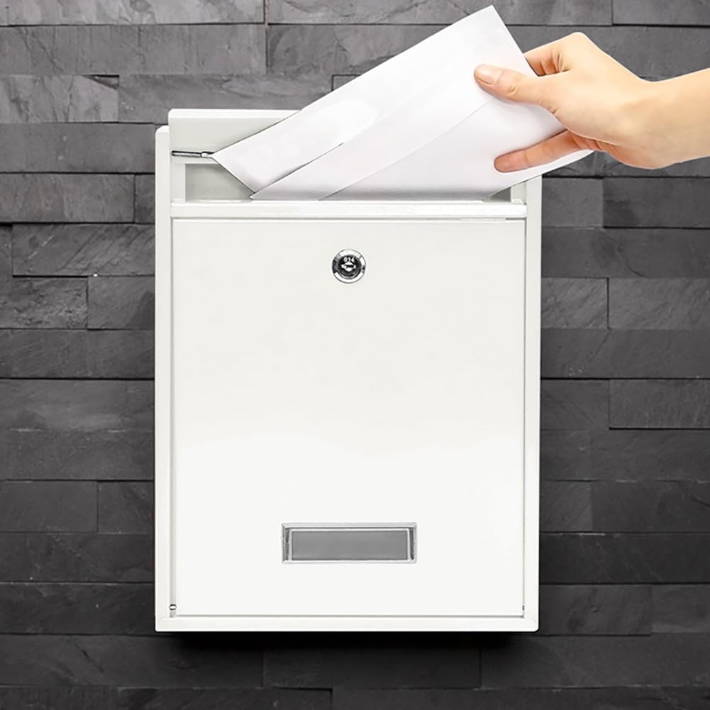LANGSTON Locking Postbox for House, Wall Mounted Metal Mailbox, Security Lock Drop Box Collection Boxes Hanging Secure Postbox, Combination Lock Mail Boxes Outdoor,Black