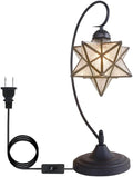 Glass Desk Lamps, Plug in Black Desk Lamp Fixture Retro Library Table Lamp with Pull Chain, Mid-Century Glass Star Lights for Office Study Room Bedroom Living Room
