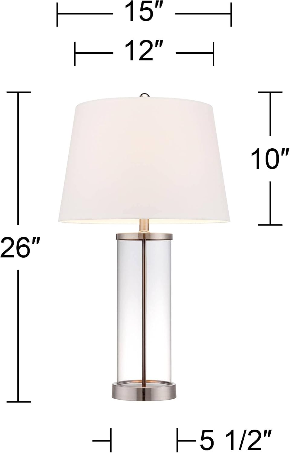 360 Lighting Modern Coastal Style Table Lamps 26' High Set of 2 Fillable Clear Glass Steel Metal White Empire Fabric Shade for Living Room Bedroom Beach House Bedside Nightstand Home Office