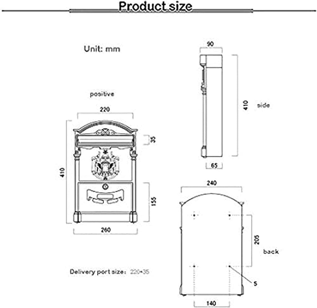 JYDQM Suggestion Box Drop Box Donation Box Vintage European Mailbox Aluminum Mail Box Post Box Secure Letterbox Parcel Box Drop Box (Color : B)