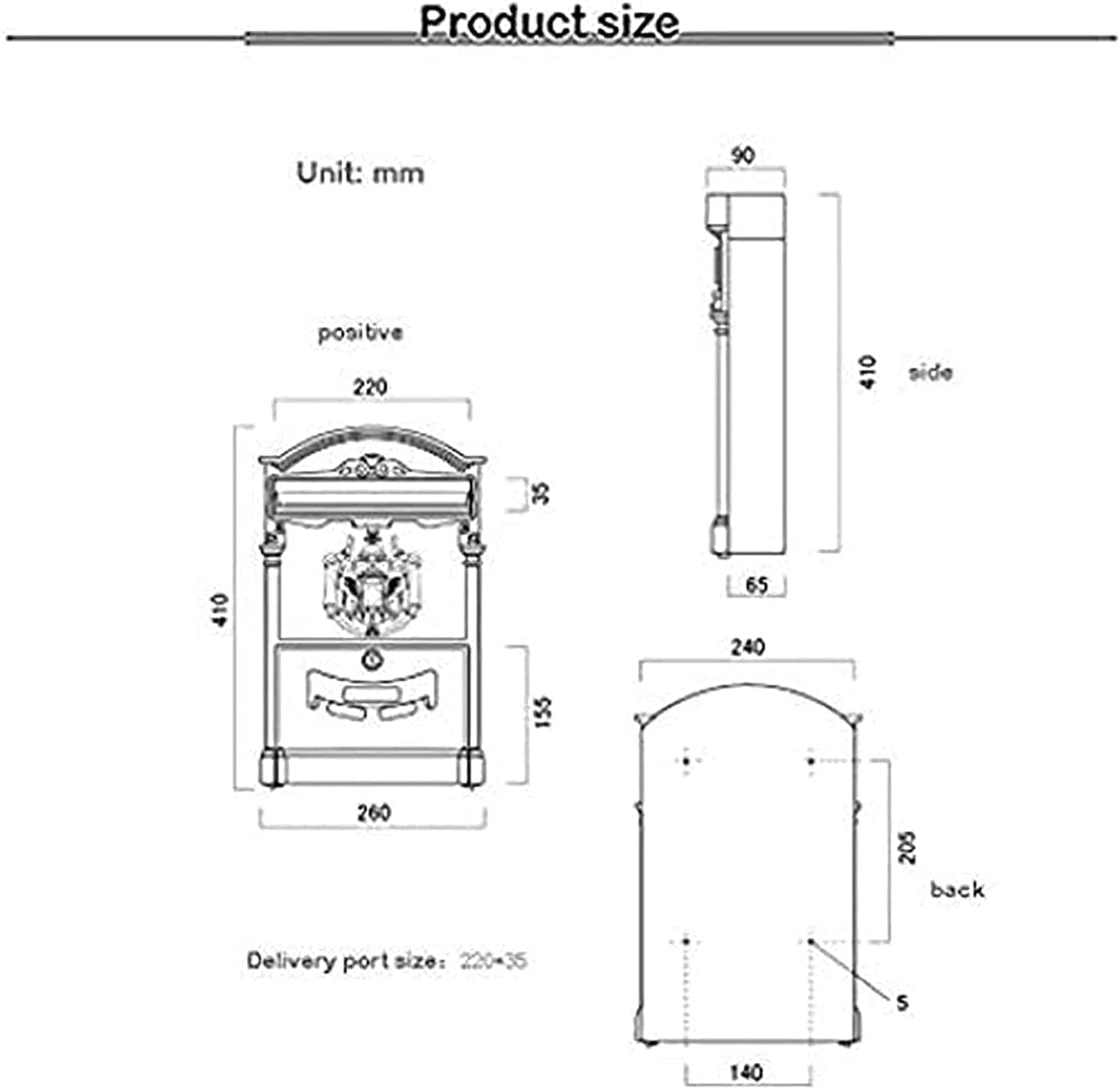 JYDQM Suggestion Box Drop Box Donation Box Vintage European Mailbox Aluminum Mail Box Post Box Secure Letterbox Parcel Box Drop Box (Color : B)