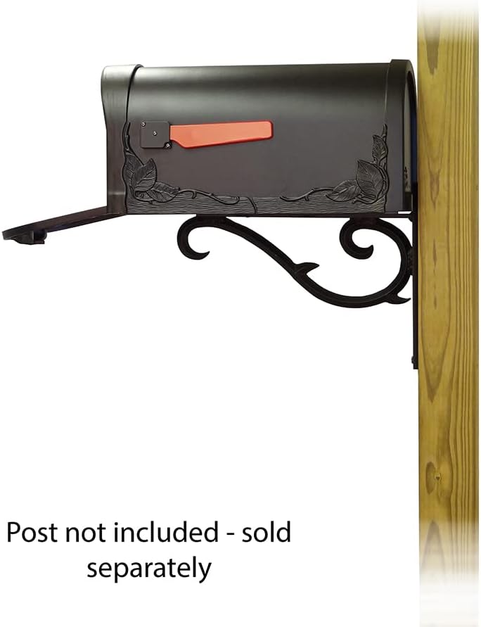 Special Lite Floral Curbside Mailbox with Sorrento Front Single Mailbox Mounting Bracket - TC-SOR-FS-1003-BLK