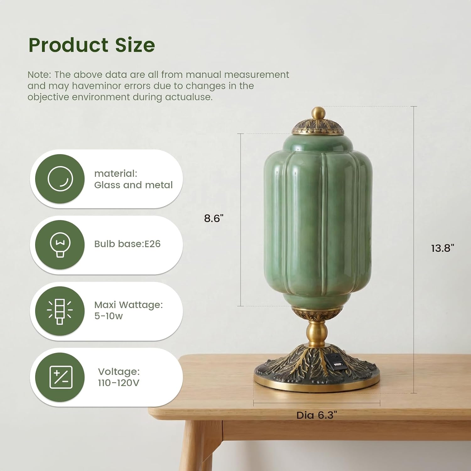 Milk Glass Touch Table Lamp, 3 Way Dimmable Green Lamp USB C+A Charging Ports, Modern Large Beside Lamps for Bedroom, Living Room, Desk LED Bulb Inculded