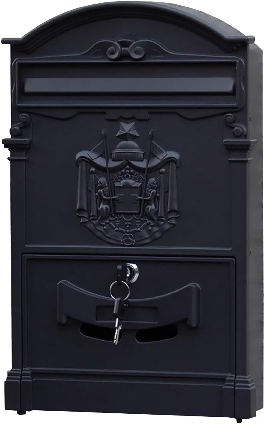Mailboxes for Outside, Wall Mount Locking Mailbox, Vintage Large Capacity Mail Box, Security Mail Letter Metal Mailbox, for Outside(Black)