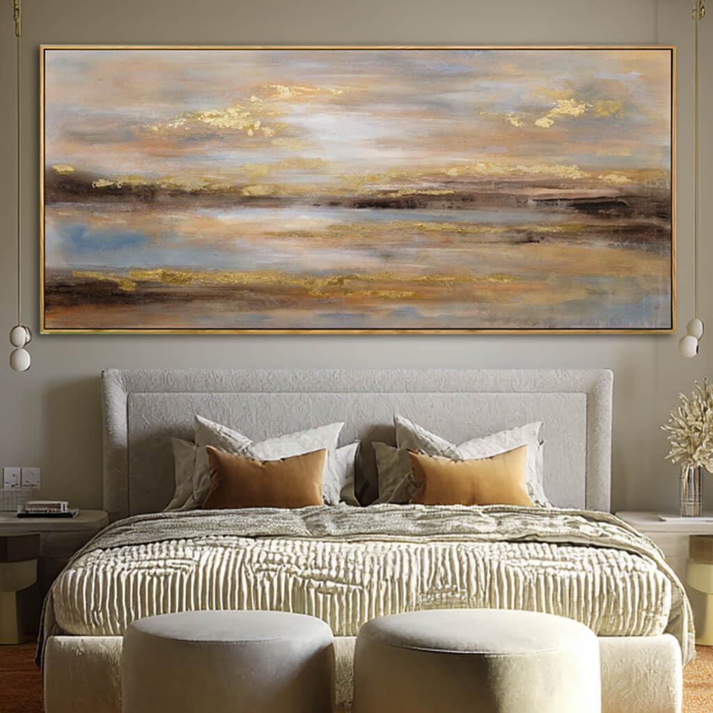 Gold Abstract Wall Decor Modern Artwork for Office Framed Canvas Painting Large Wall Art Bedroom Wall Decor Living Room Print Pictures 32x70 Inch