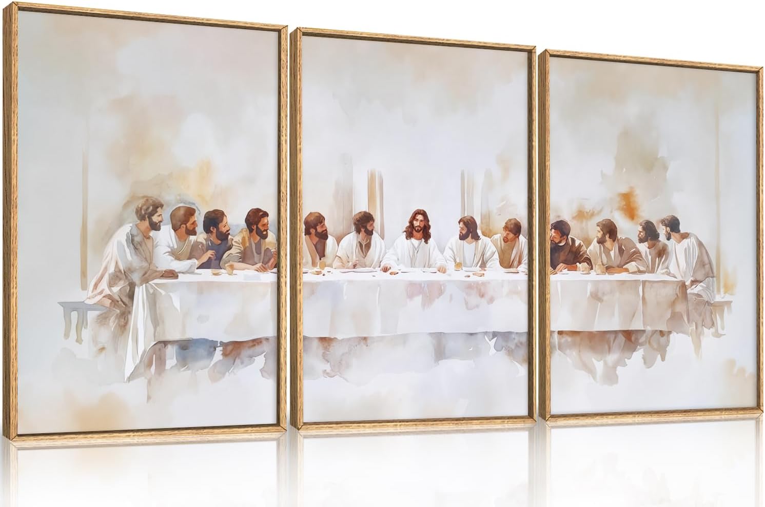 KAIRNE Jesus Last Supper Framed Canvas Wall Art Set, Christian Twelve Apostle Wall Decor, Bible Renaissance wall Painting, Religious Picture Art Print for Living Room, Bedroom, Church-24 x36 x3