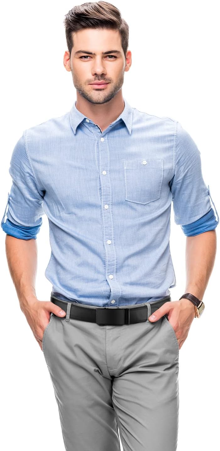 Genuine Leather Ratchet Belt for Men: Classic, Dress, Casual, Trim-to-Fit, Gift Box.