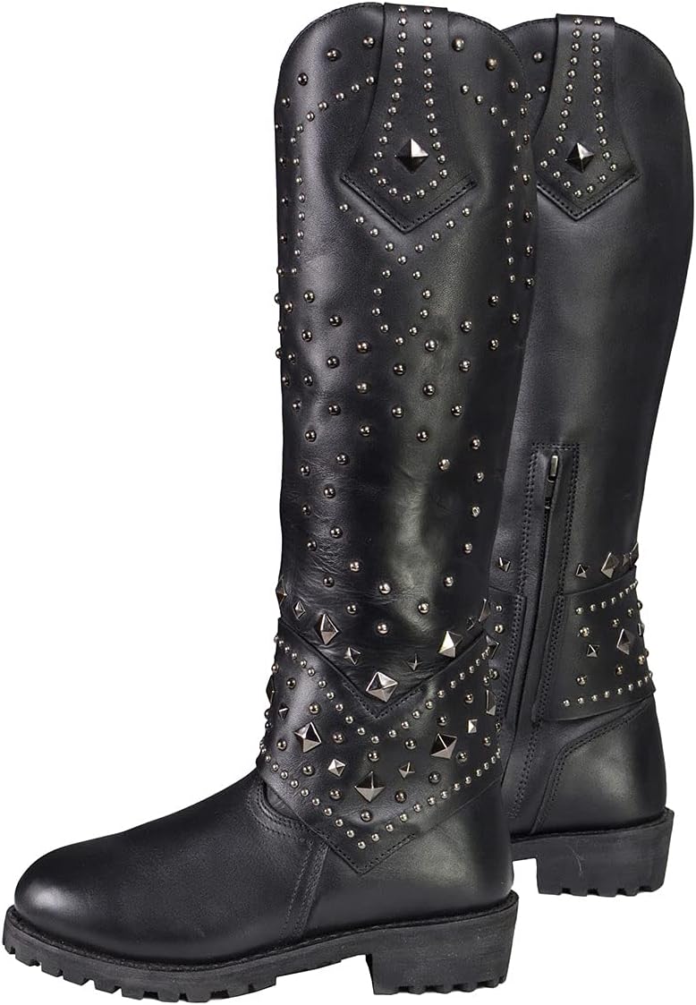 Milwaukee Leather MBL9371 Women's Black 18-Inch Leather Studded and Riveted Western Style Motorcycle Boots - 5